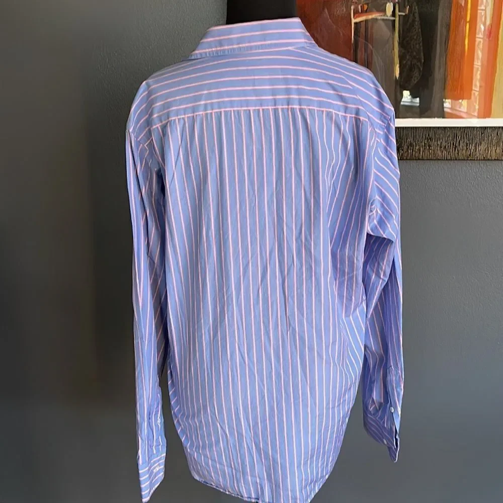 J. Crew Italian fabric blue/pink stripe button down shirt. Med (15-15 1/2)